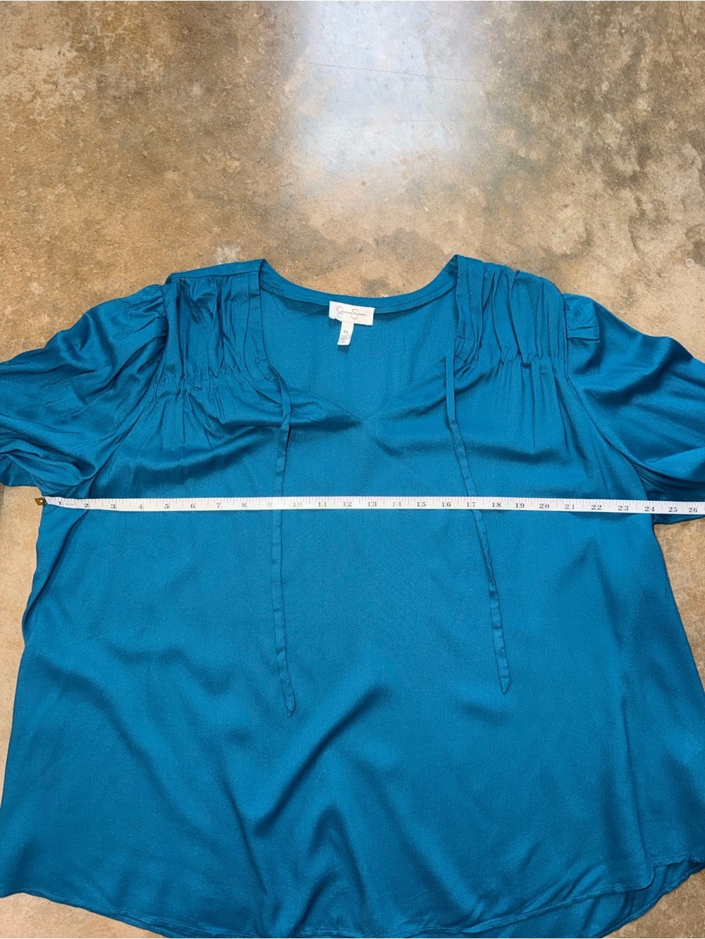 Jessica Simpson Teal Boho Bell Sleeve Tie Top Flowy Peasant Blouse XL - Picture 7 of 12